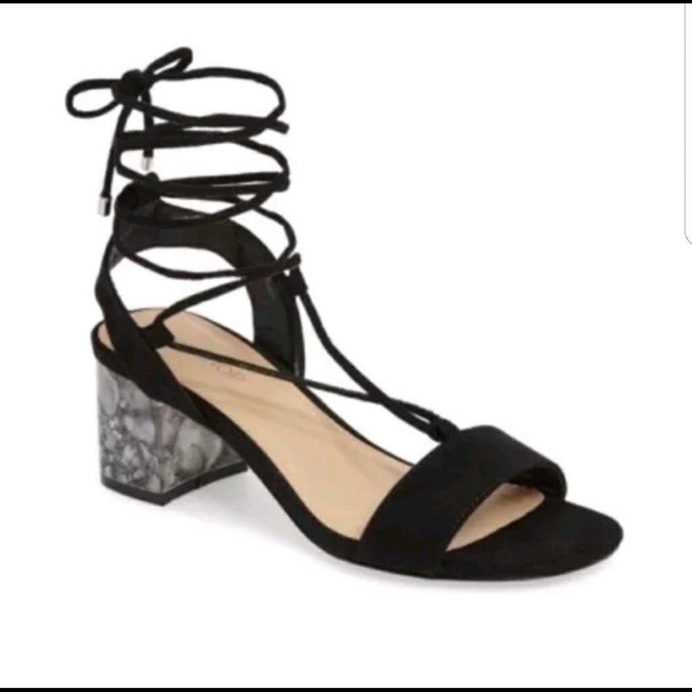 Topshop Daisy Mid Sandals Marble Block Heels Black Women's Size 7.5 / 38